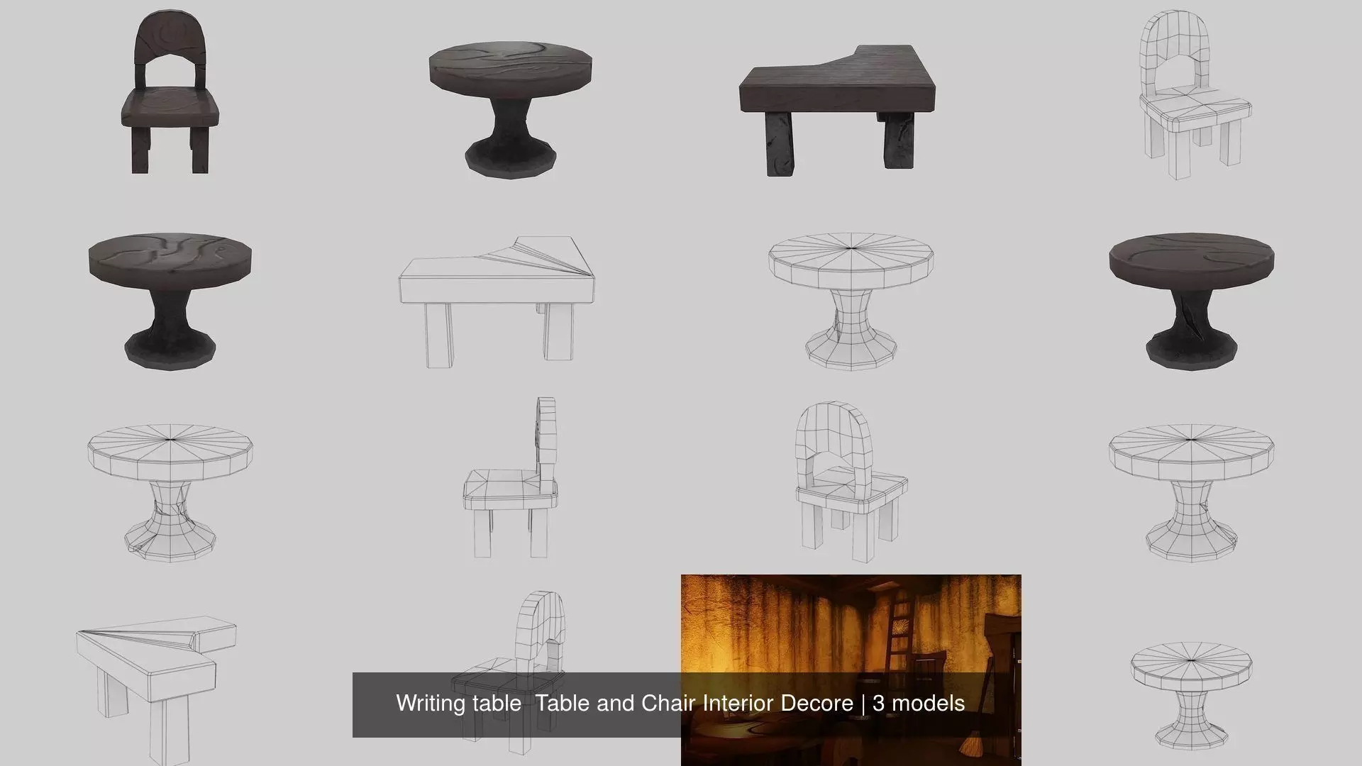 Writing table  Table and Chair Interior Decore 3D Model Collection_0
