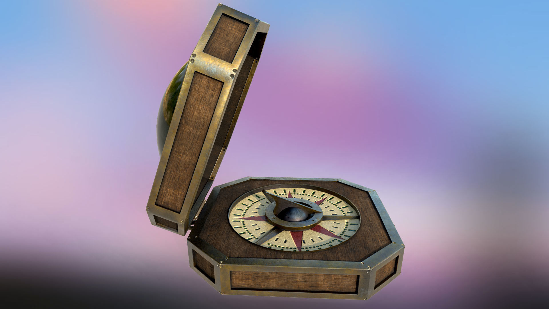 Vintage compass PBR low-poly 3D model Low-poly 3D model_2