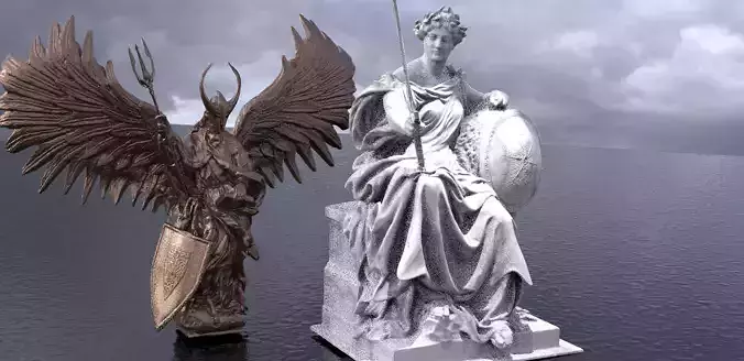 Britannia Statue 1 with Waterfront angel statue 3D model