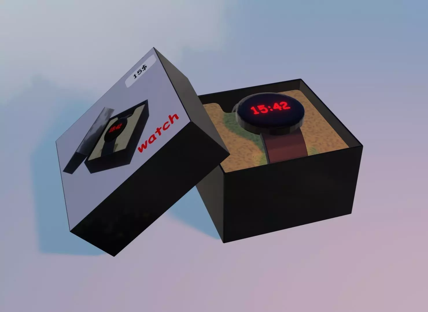 electronic smart watch with box Free low-poly 3D model_0