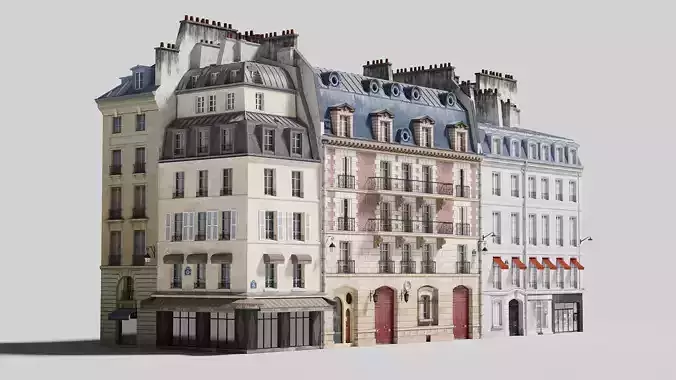 Paris quarter Low-poly 3D model