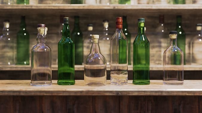 Whiskey bottles Low-poly 3D model