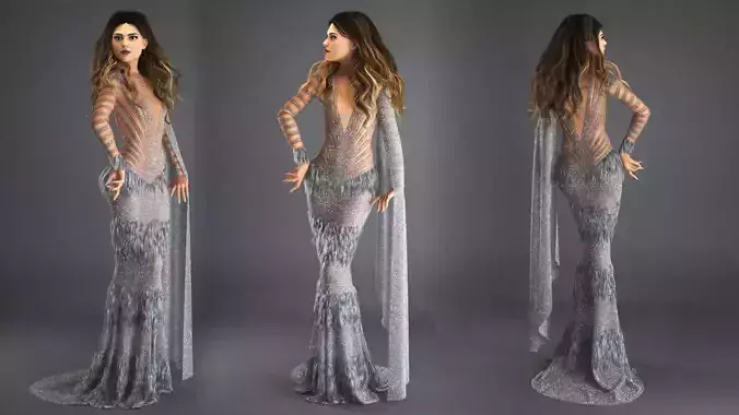 Evening Dress in 3DS Max - Marvelous Designer and clo3d No - 18 