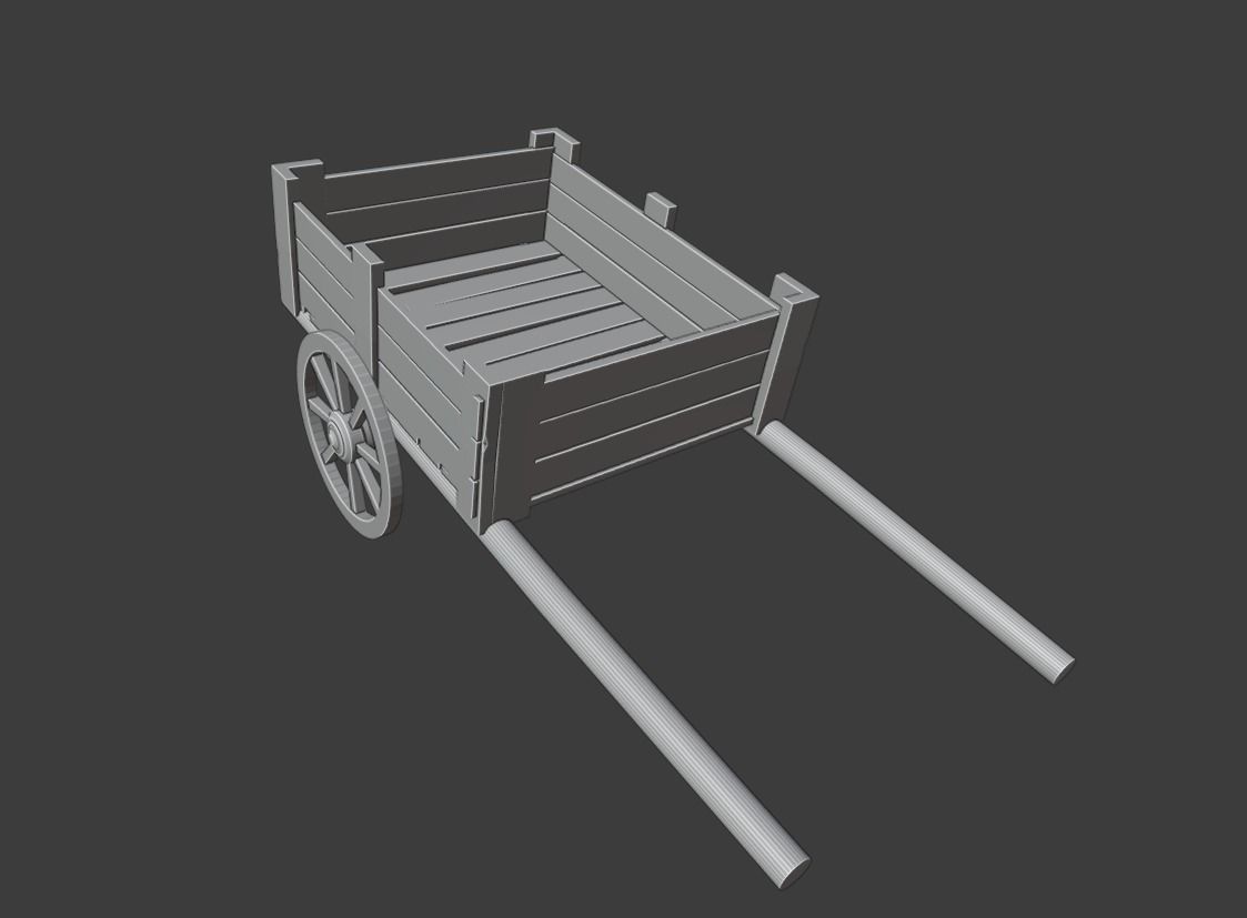 Low Poly Cart wooden wagon with bales of hay Low-poly 3D model_8