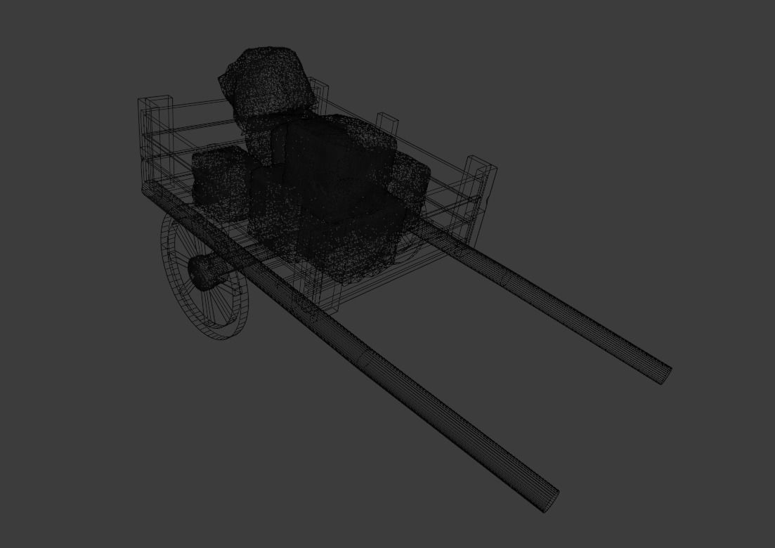 Low Poly Cart wooden wagon with bales of hay Low-poly 3D model_10