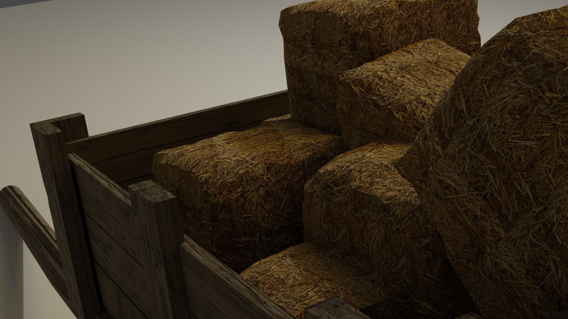 Low Poly Cart wooden wagon with bales of hay Low-poly 3D model_1
