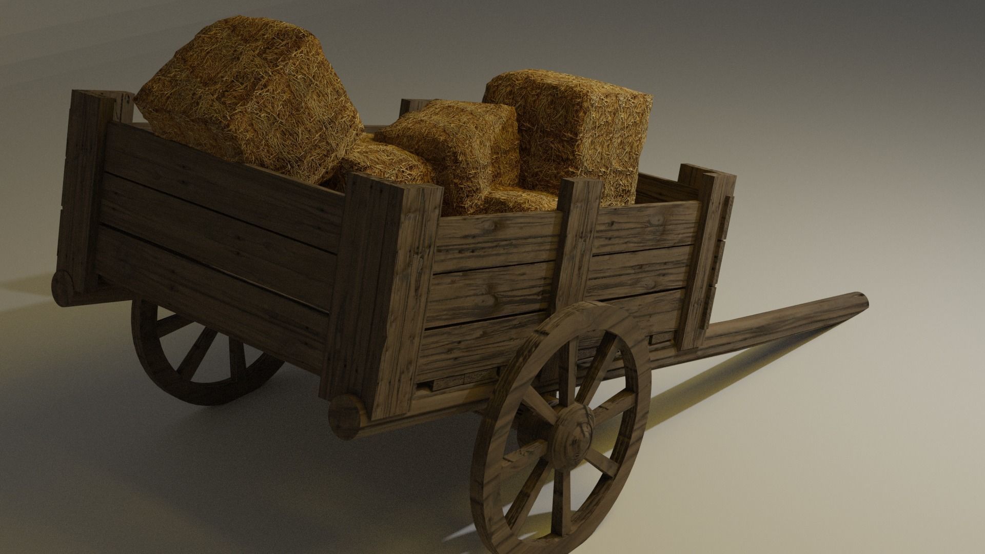 Low Poly Cart wooden wagon with bales of hay Low-poly 3D model_3