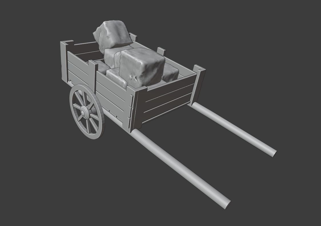 Low Poly Cart wooden wagon with bales of hay Low-poly 3D model_6