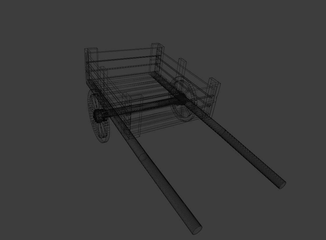 Low Poly Cart wooden wagon with bales of hay Low-poly 3D model_7