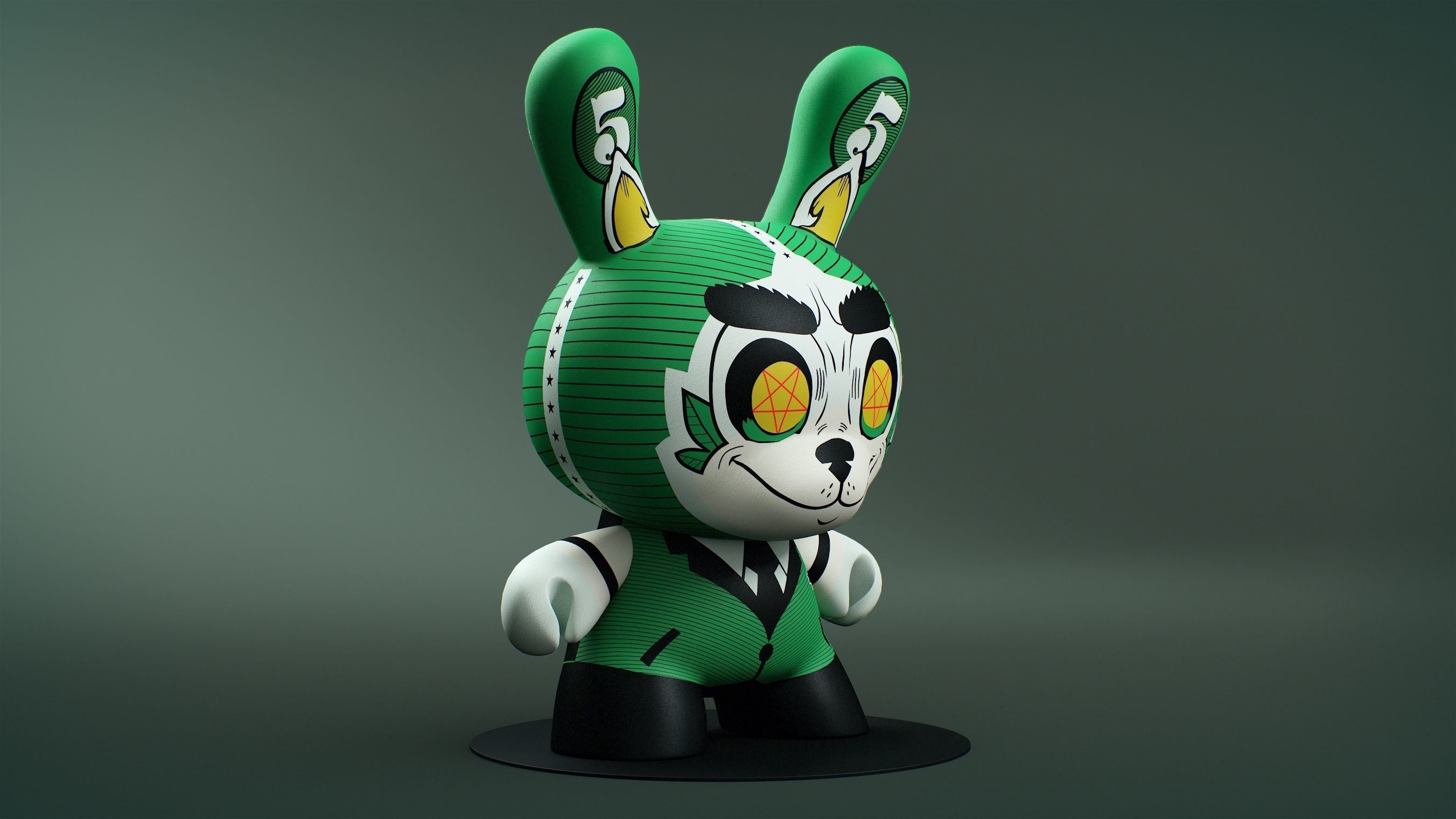 Kidrobot Cash Wolf Green 5 inch Dunny by Josh Divine 3D model_4