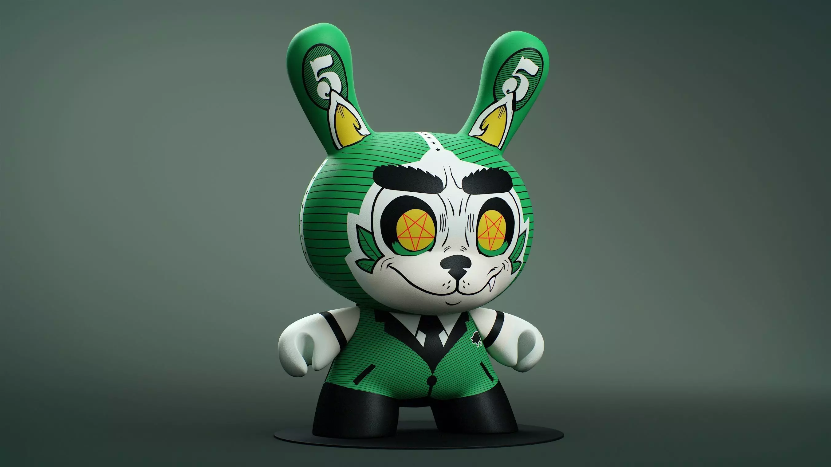 Kidrobot Cash Wolf Green 5 inch Dunny by Josh Divine 3D model_0