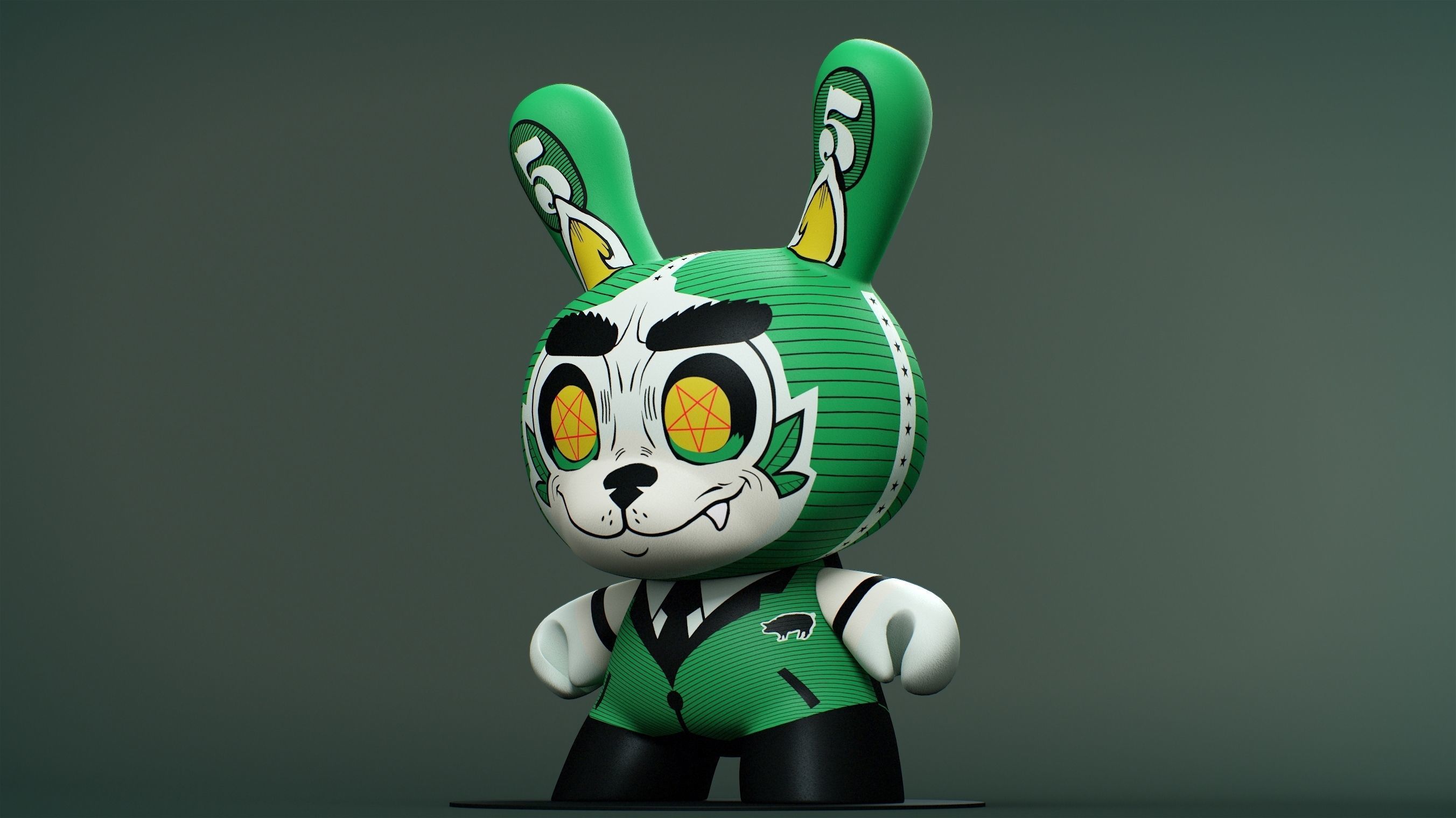 Kidrobot Cash Wolf Green 5 inch Dunny by Josh Divine 3D model_18