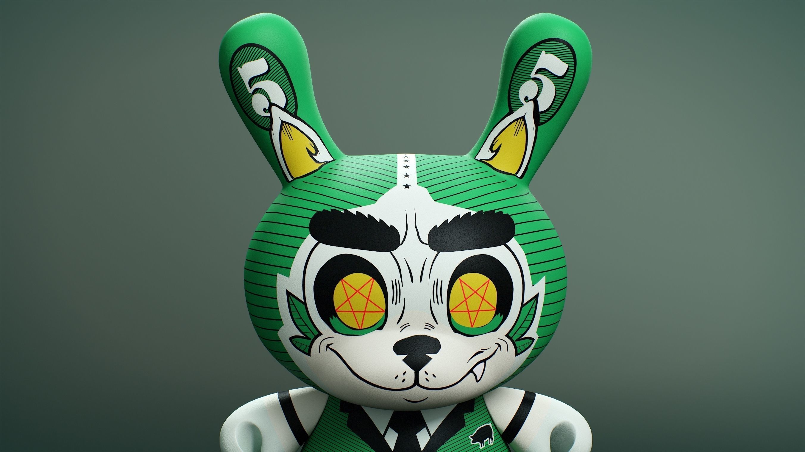 Kidrobot Cash Wolf Green 5 inch Dunny by Josh Divine 3D model_2
