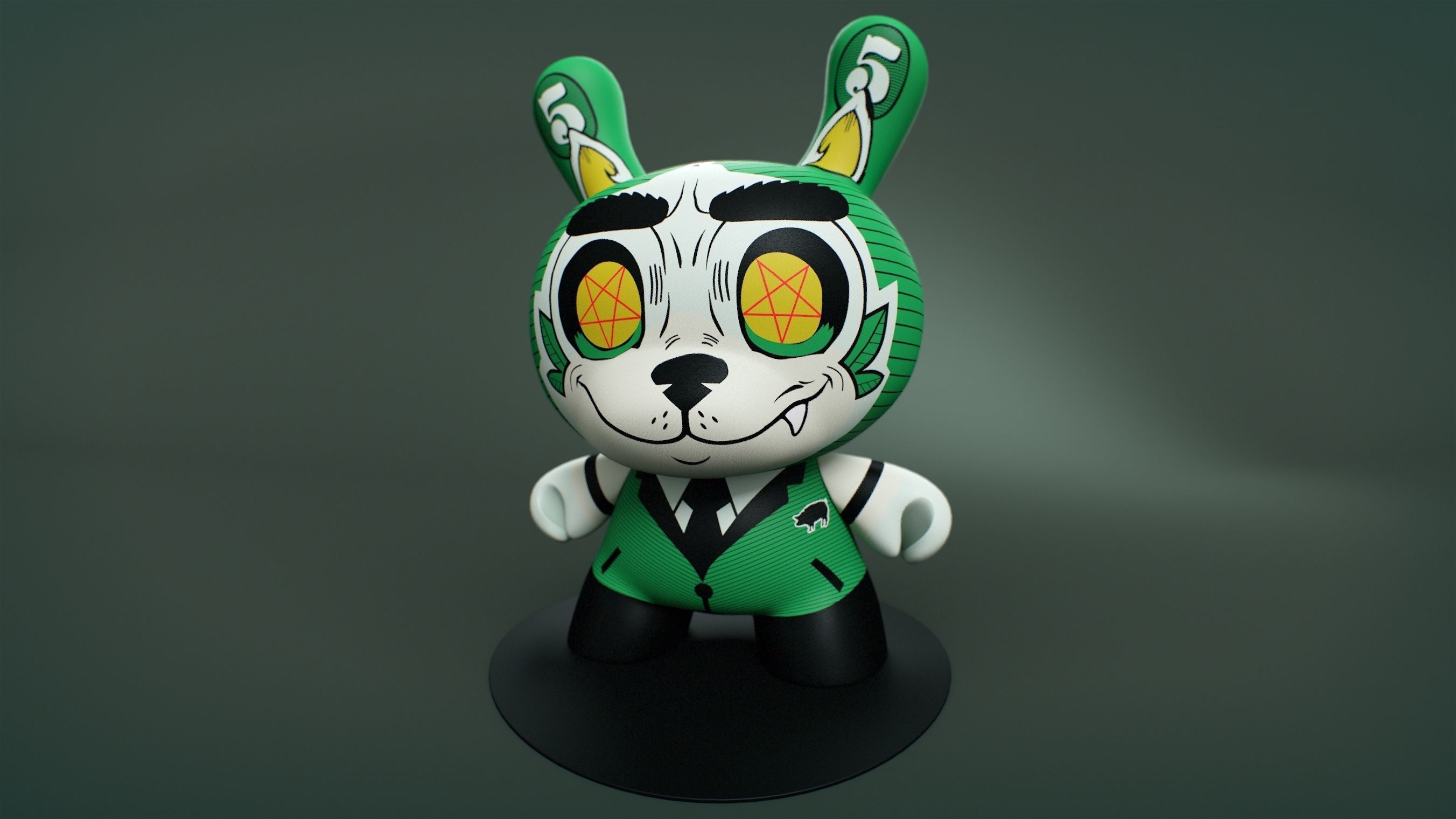 Kidrobot Cash Wolf Green 5 inch Dunny by Josh Divine 3D model_20
