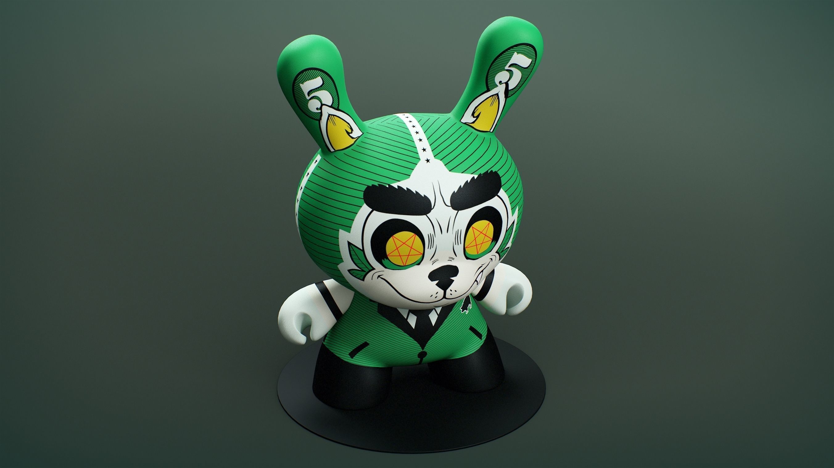 Kidrobot Cash Wolf Green 5 inch Dunny by Josh Divine 3D model_16