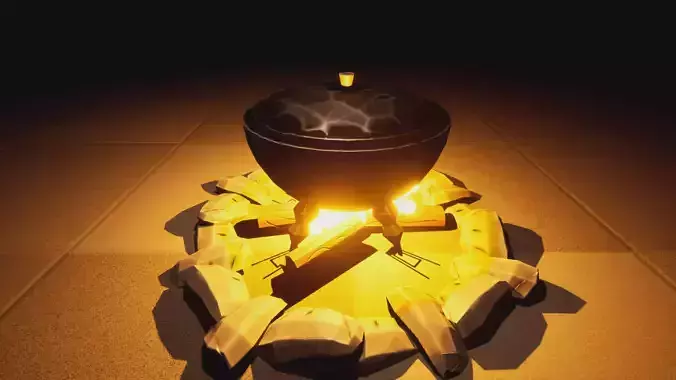 tourist pot on fire game ready low-poly