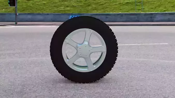 Tyre 3d model car tire in middle of road
