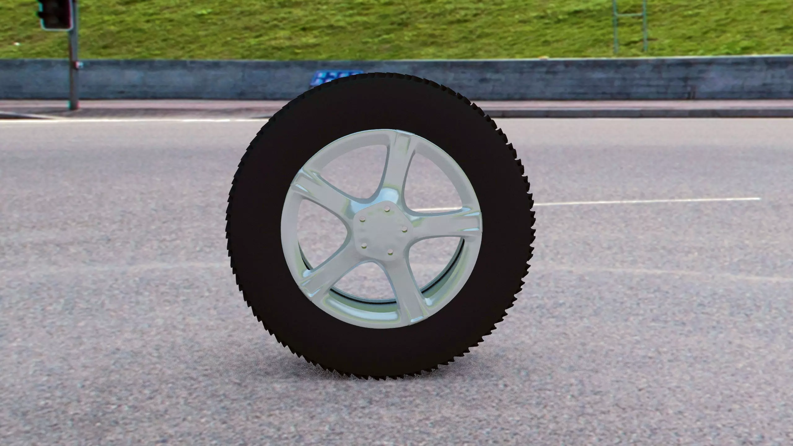 Tyre 3d model car tire in middle of road Free 3D model