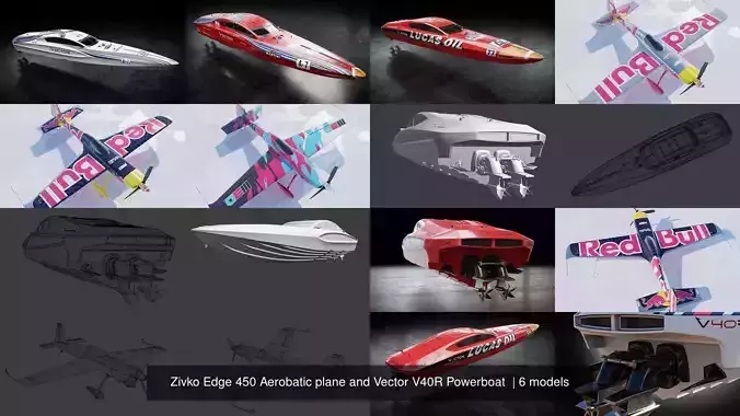 Zivko Edge 450 Aerobatic plane and Vector V40R Powerboat  3D Model Collection