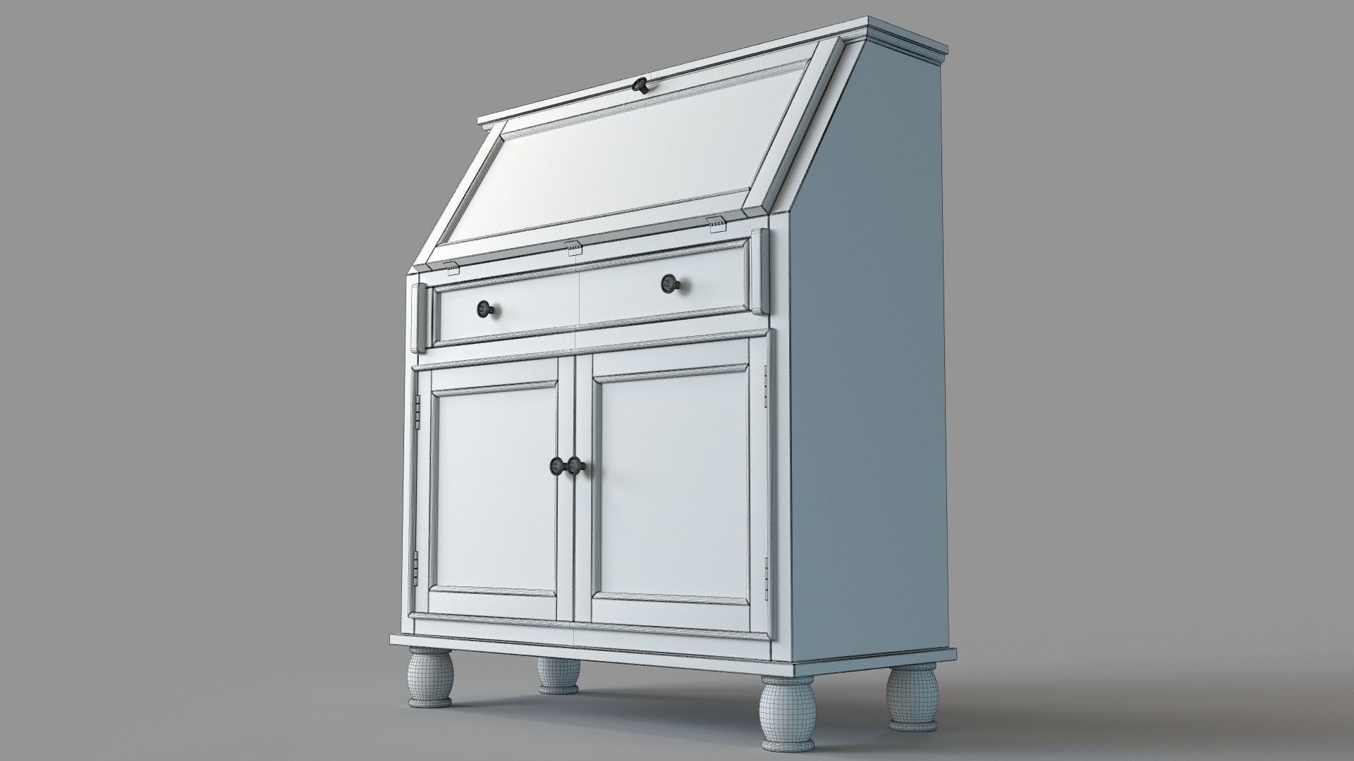 Two Door One Drawer Drop Lid Cabinet With Power 3D model_5