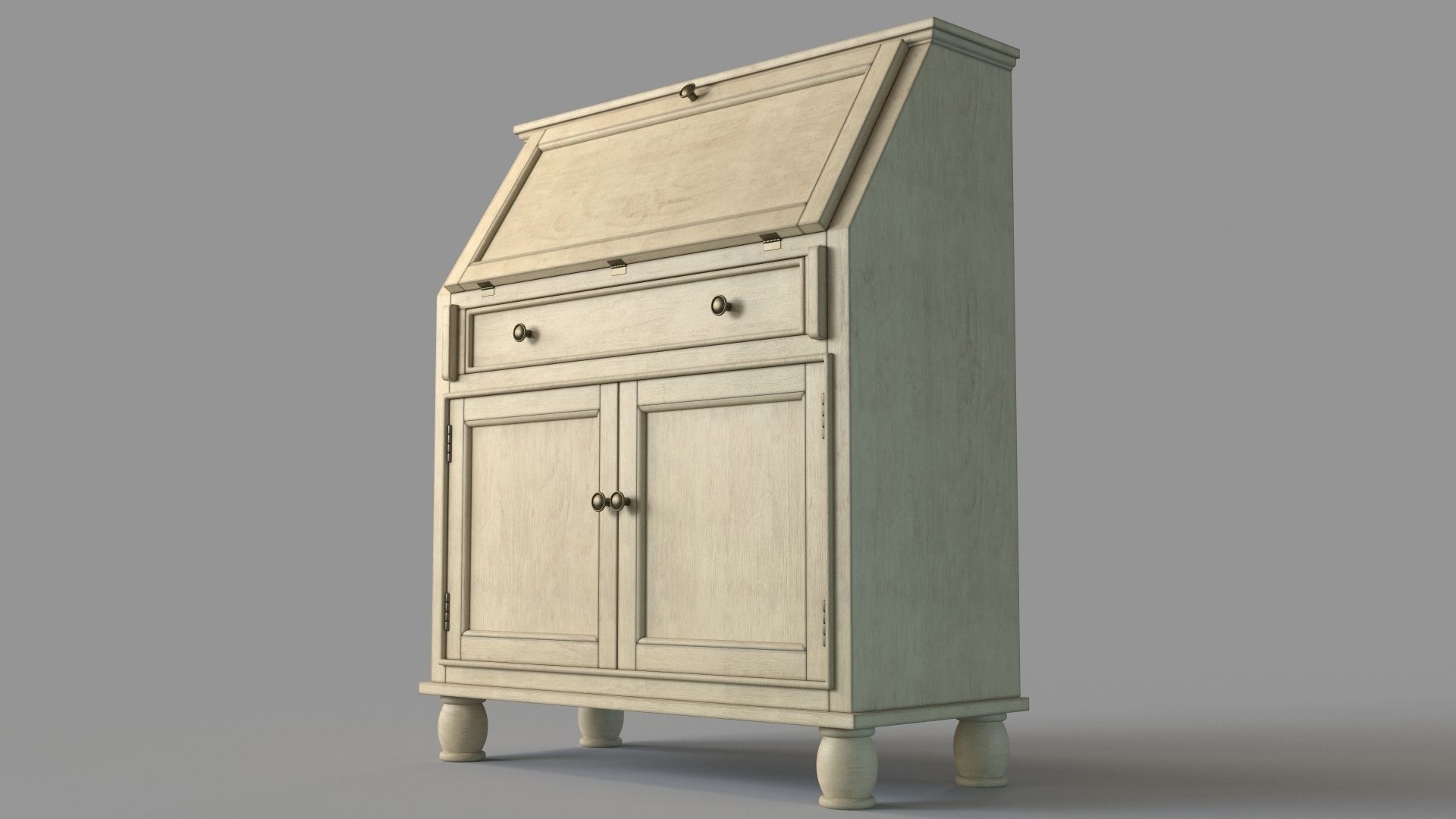 Two Door One Drawer Drop Lid Cabinet With Power 3D model_4
