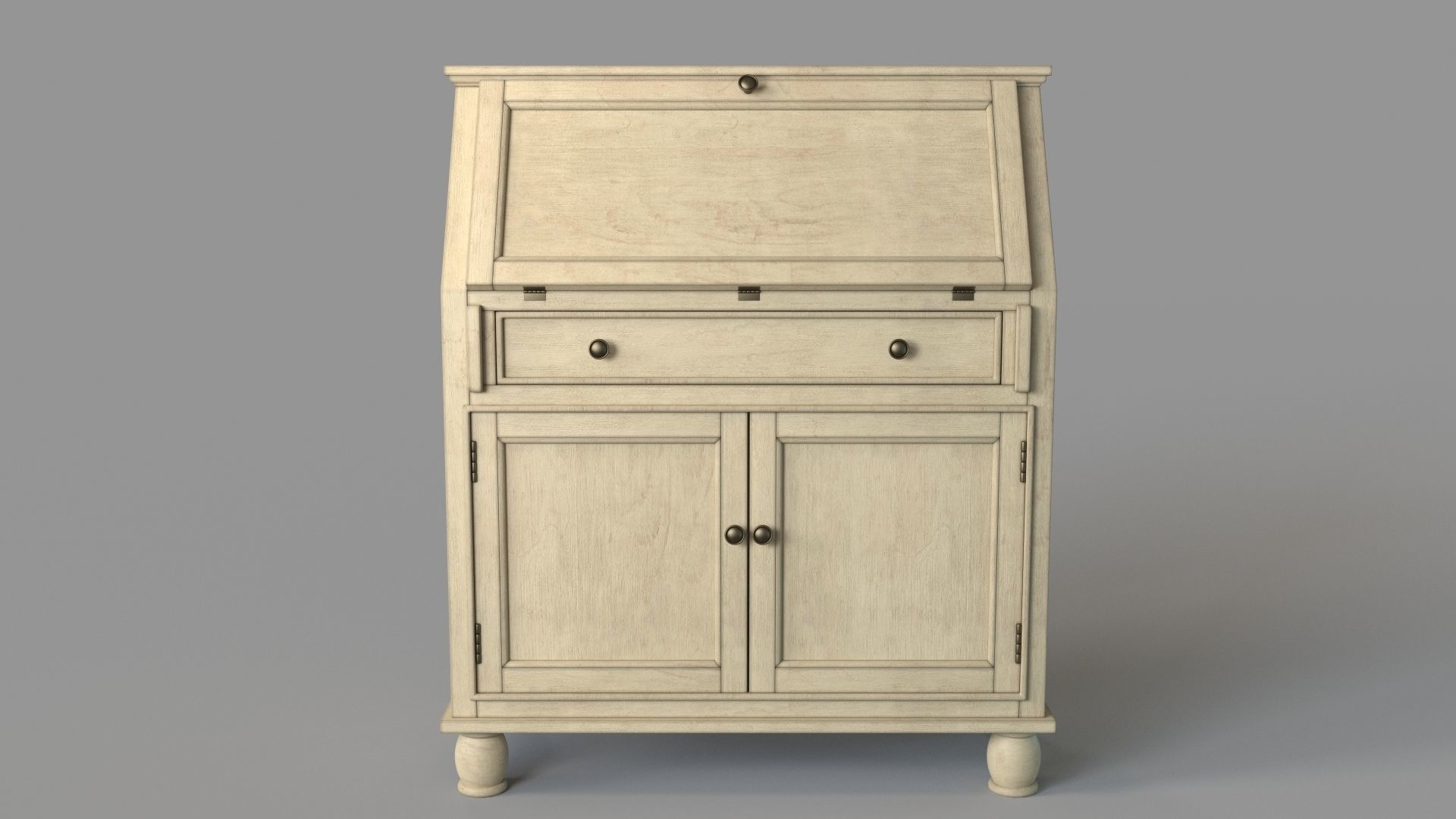 Two Door One Drawer Drop Lid Cabinet With Power 3D model_1