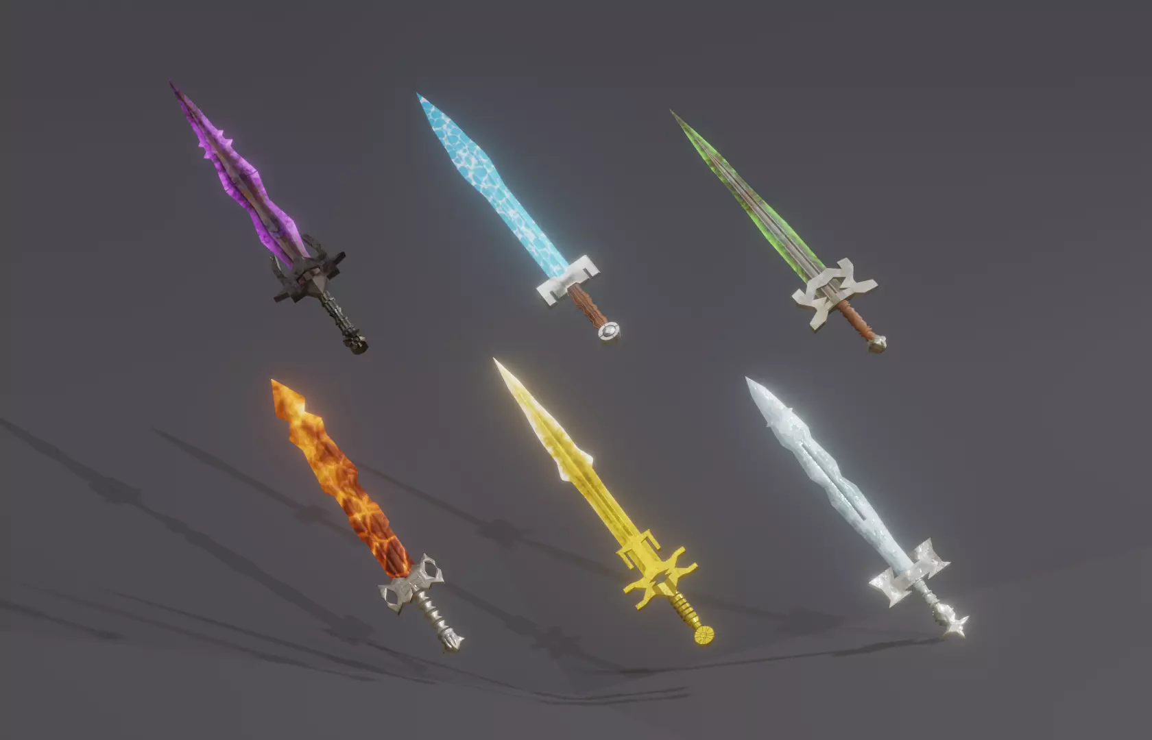 6 Elemental swords - magic swords 3D Model Collection_0