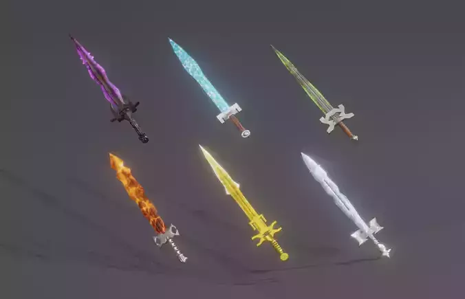 6 Elemental swords - magic swords 3D Model Collection