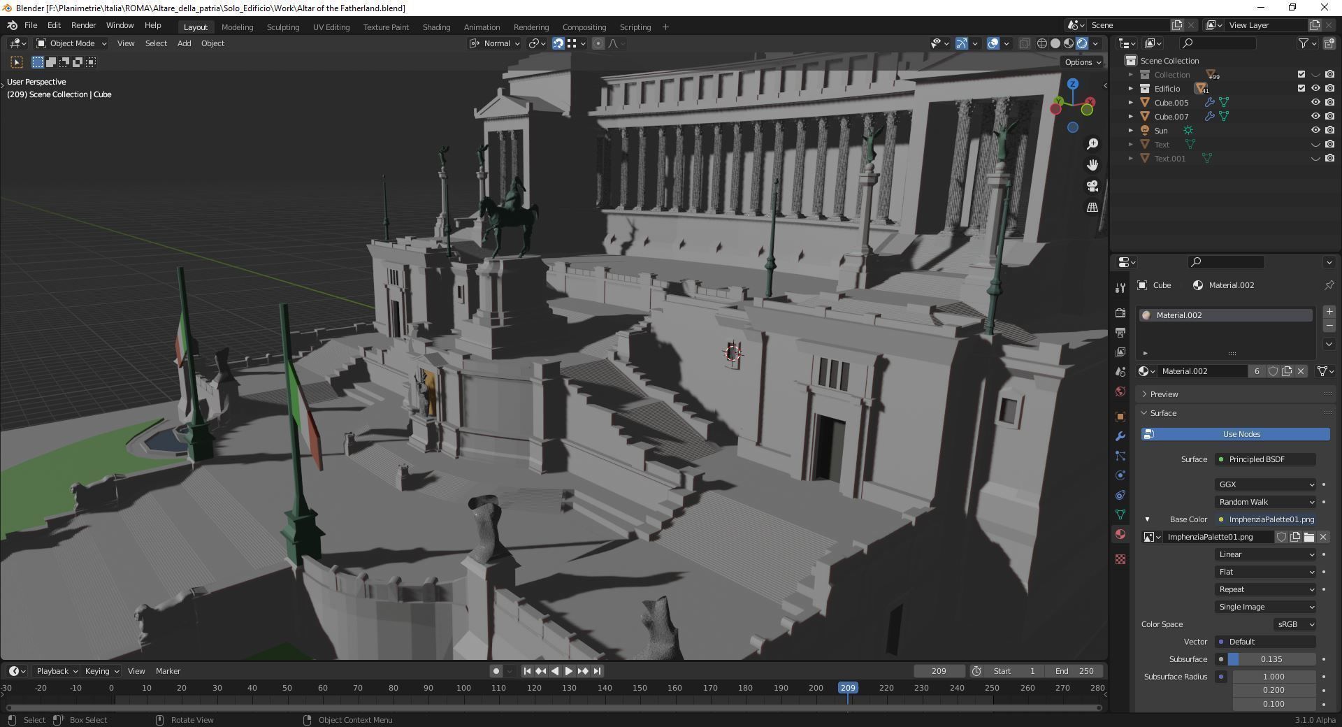 Vittoriano Rome With Sculpture Low-poly 3D model_3