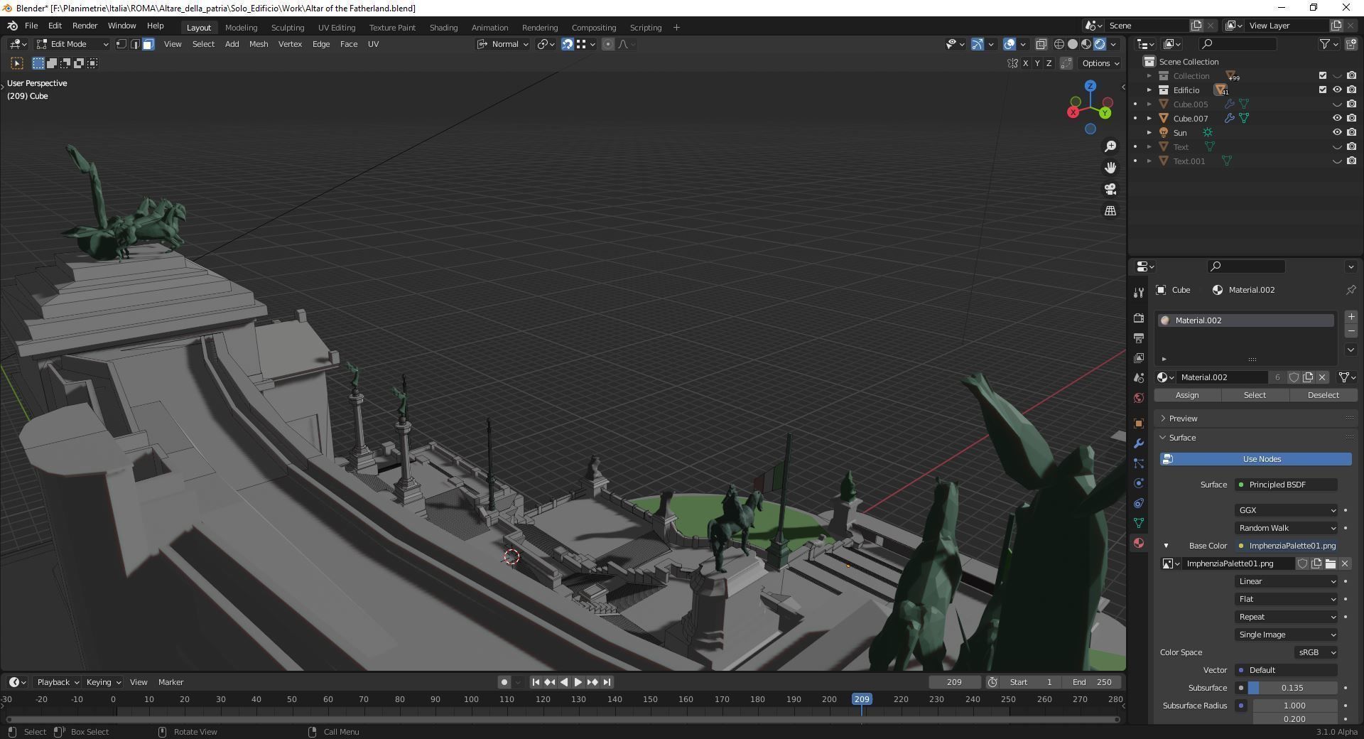 Vittoriano Rome With Sculpture Low-poly 3D model_8