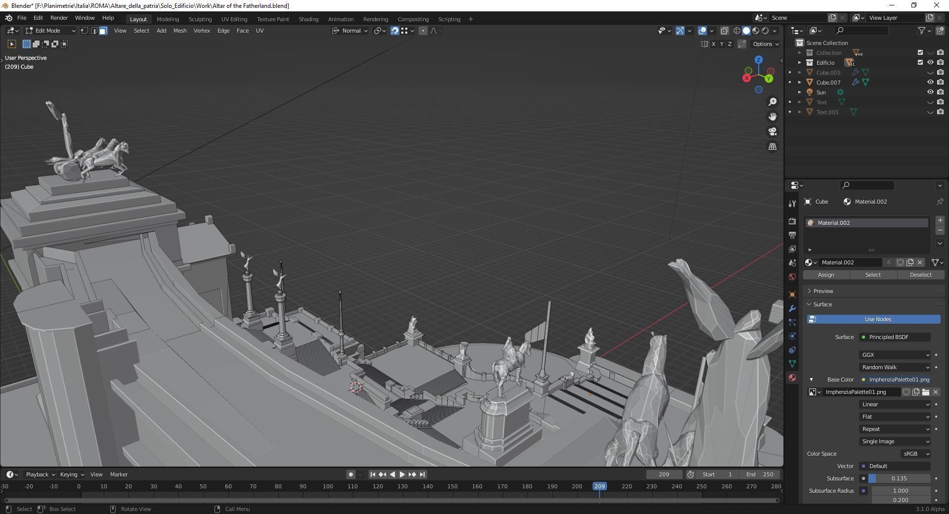 Vittoriano Rome With Sculpture Low-poly 3D model_7