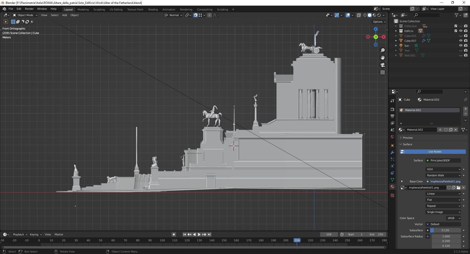 Vittoriano Rome With Sculpture Low-poly 3D model_10