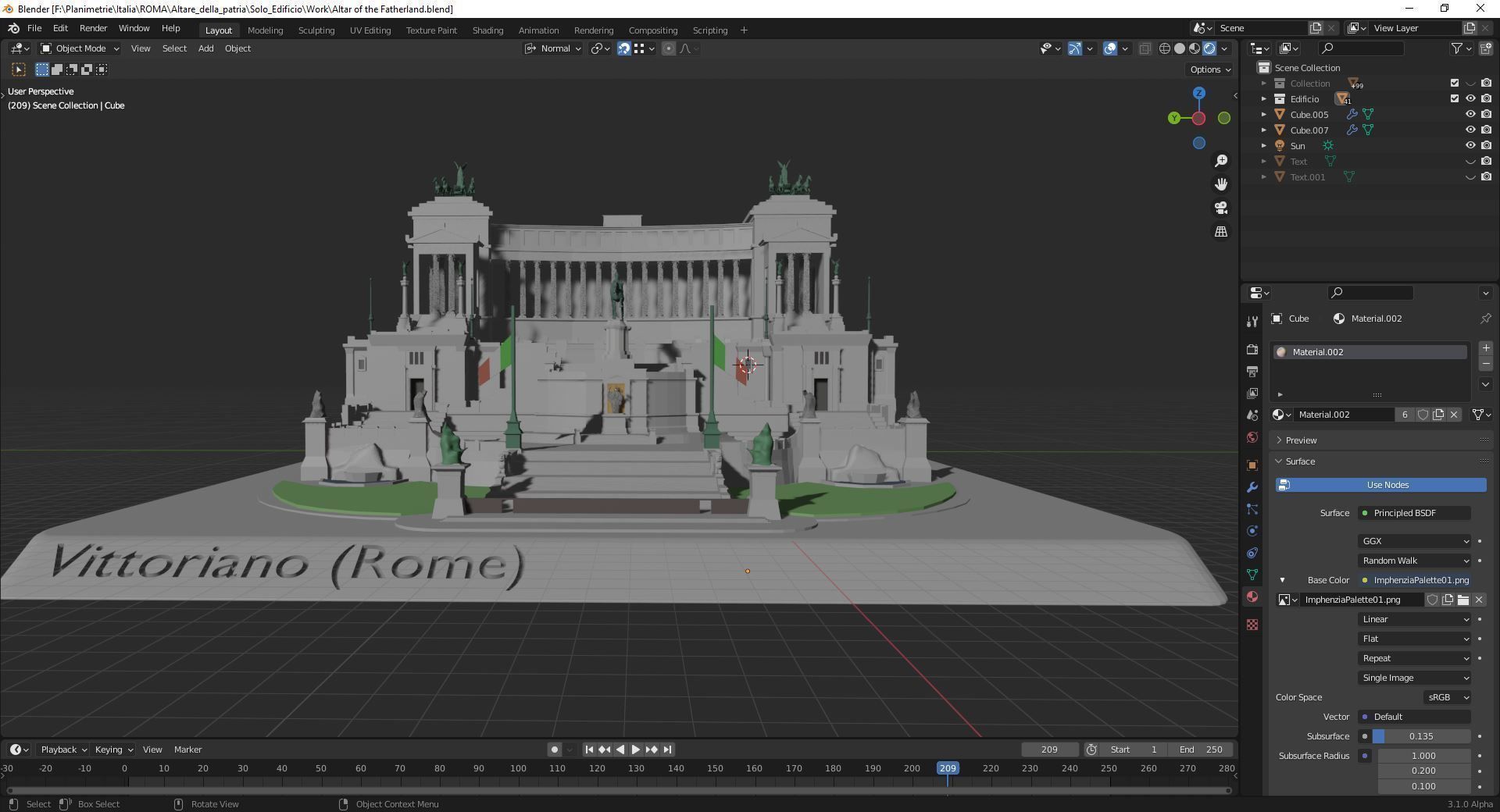 Vittoriano Rome With Sculpture Low-poly 3D model_2
