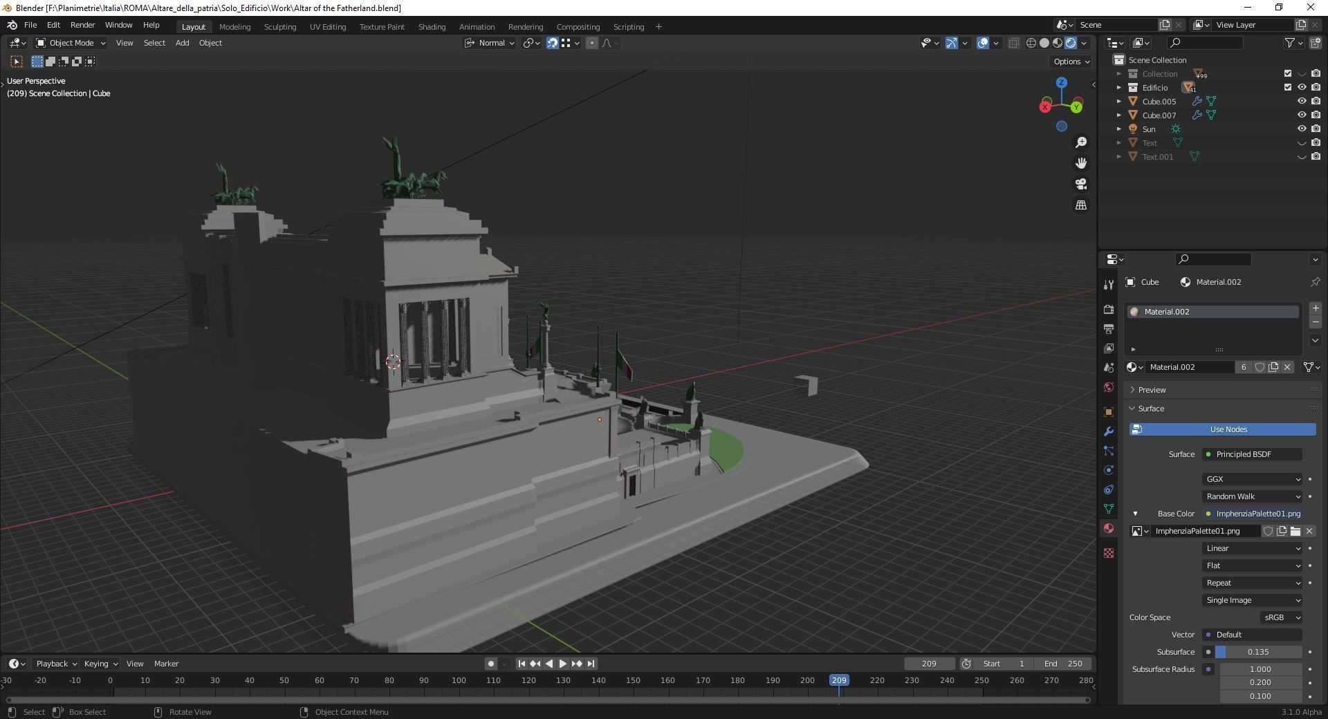 Vittoriano Rome With Sculpture Low-poly 3D model_4