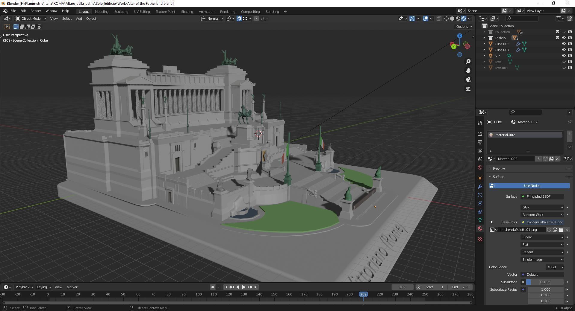 Vittoriano Rome With Sculpture Low-poly 3D model_1