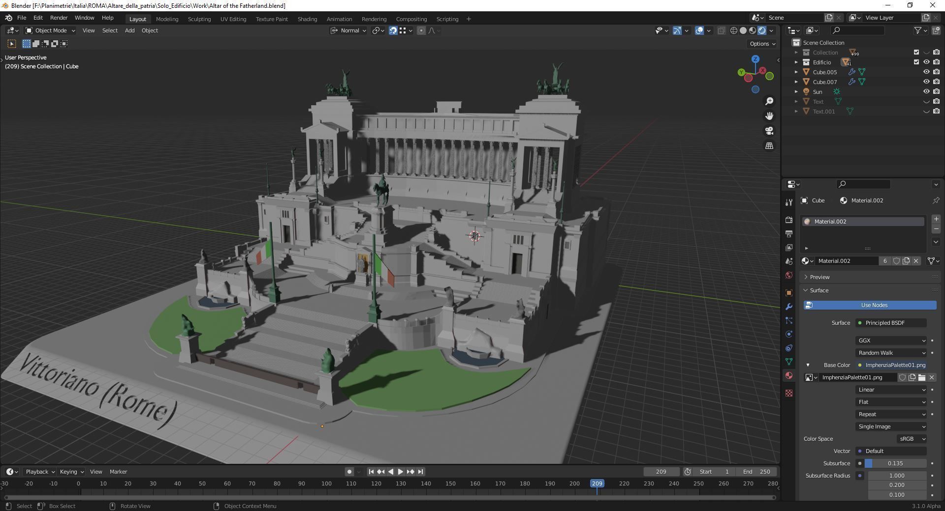 Vittoriano Rome With Sculpture Low-poly 3D model_17