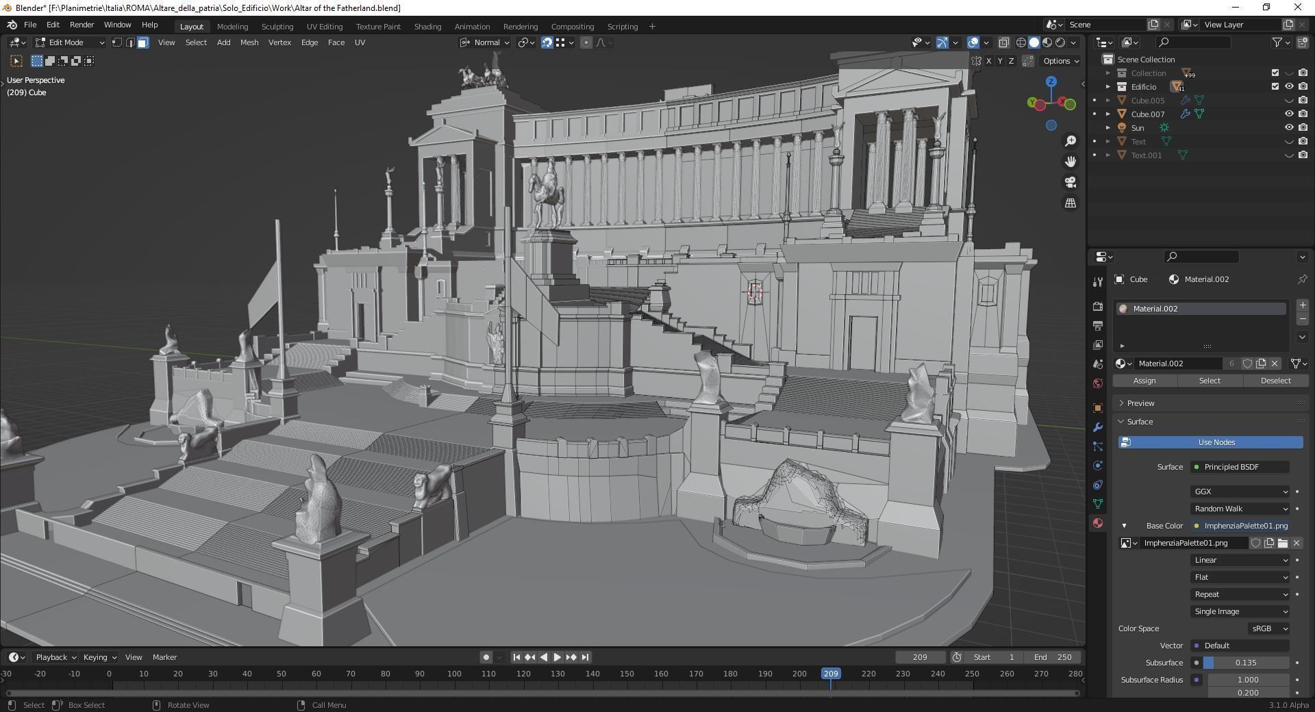 Vittoriano Rome With Sculpture Low-poly 3D model_6