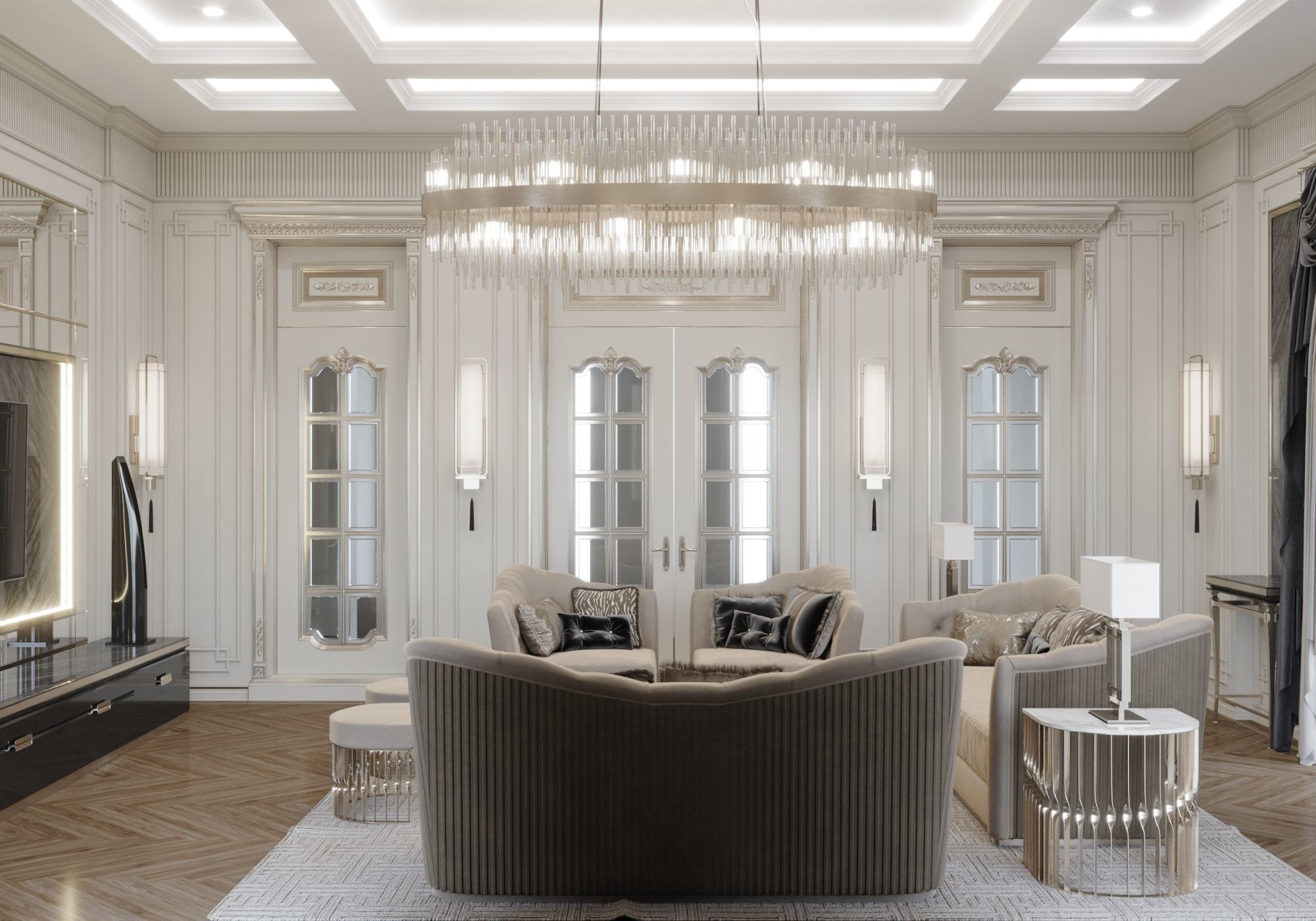 Avangard Living Room Interior Scene Corona Renderer 3D model_2