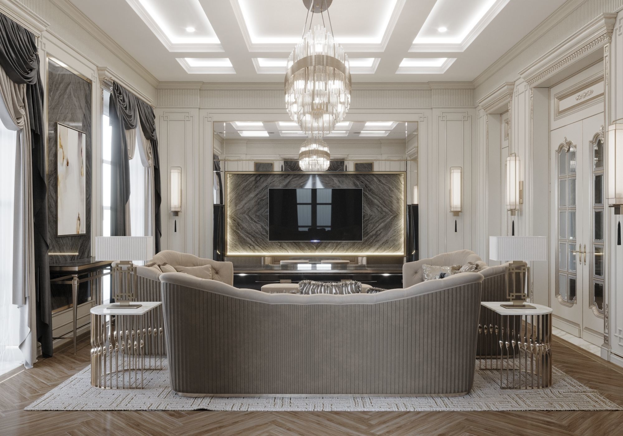 Avangard Living Room Interior Scene Corona Renderer 3D model_1