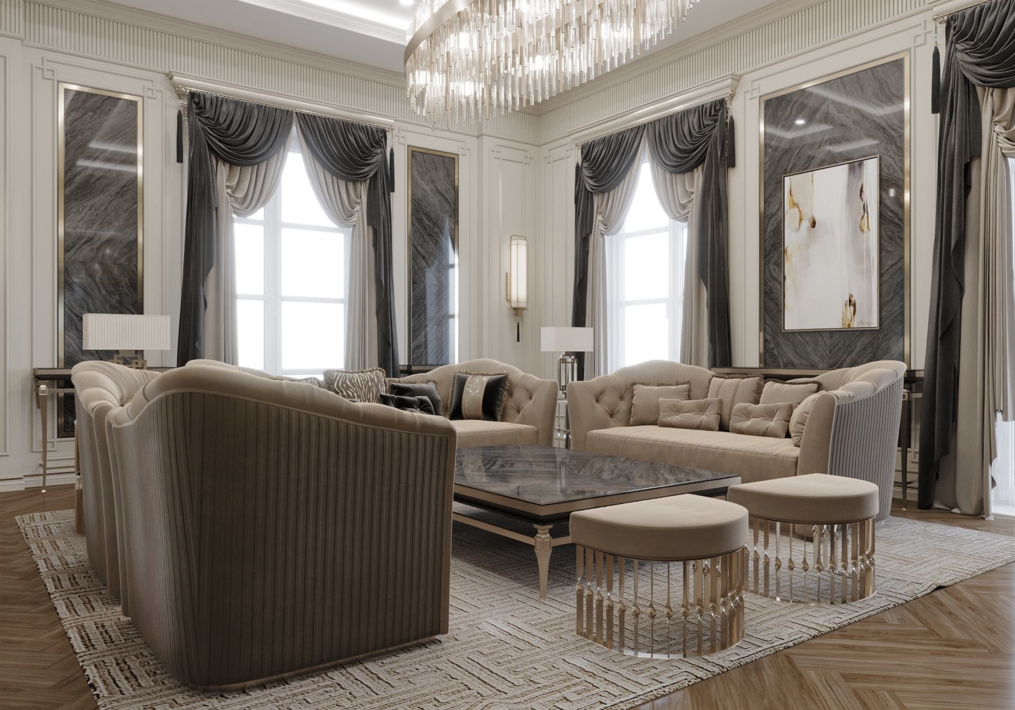Avangard Living Room Interior Scene Corona Renderer 3D model_3