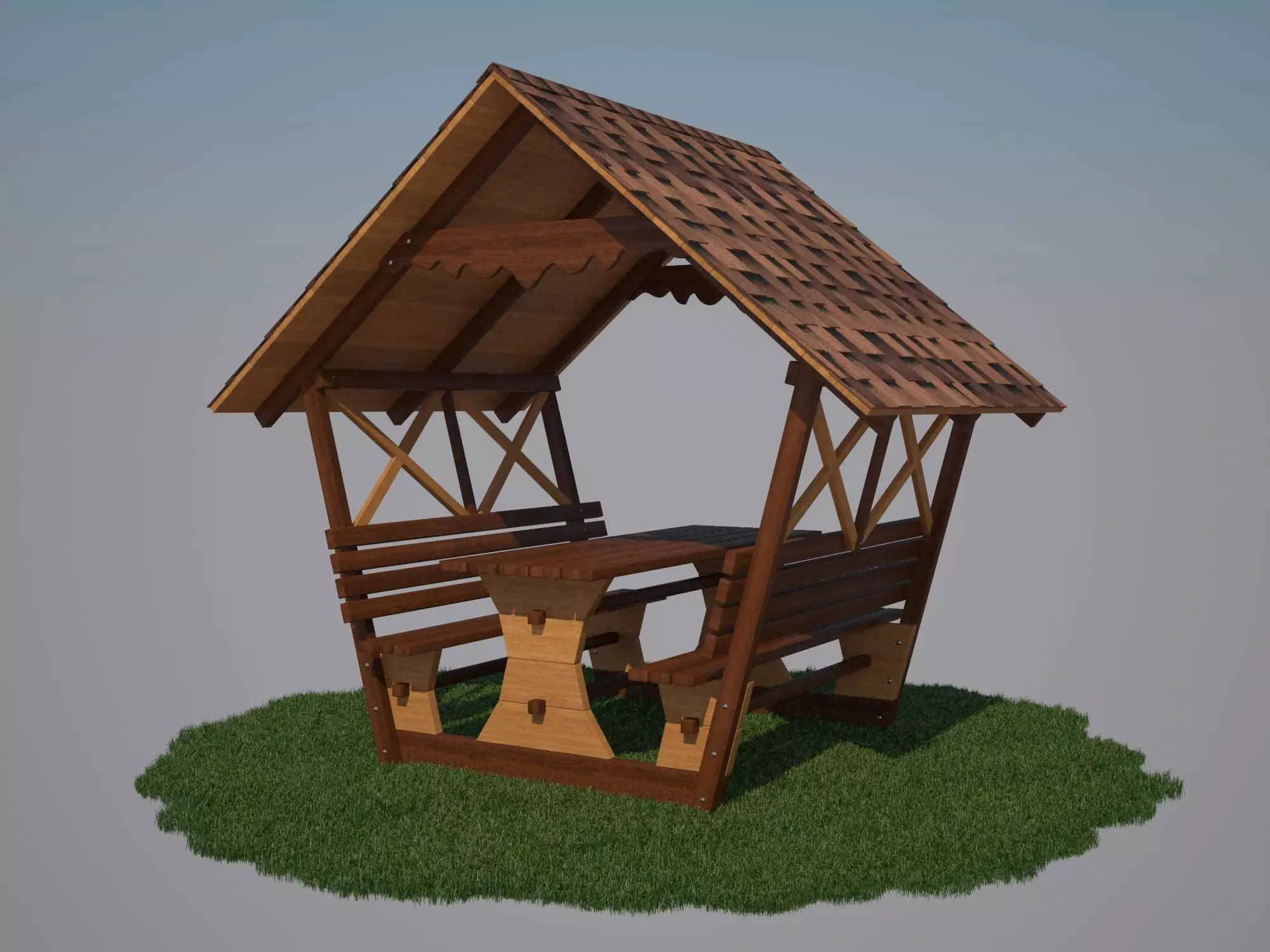 Wooden Gazebo 3D model_0