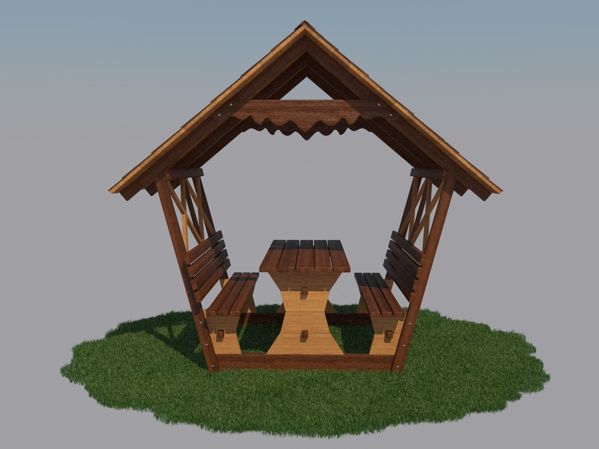 Wooden Gazebo 3D model_1
