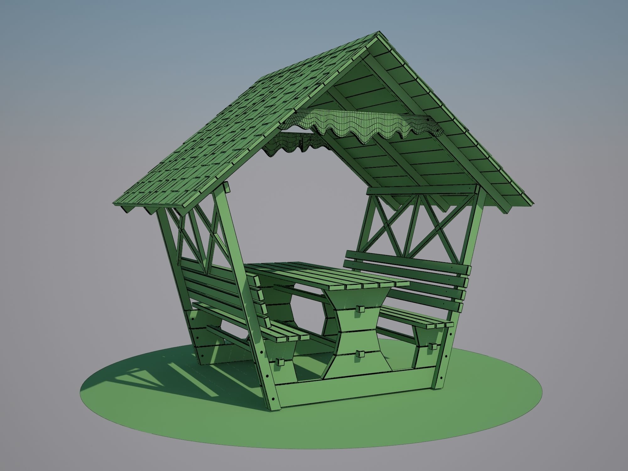 Wooden Gazebo 3D model_6