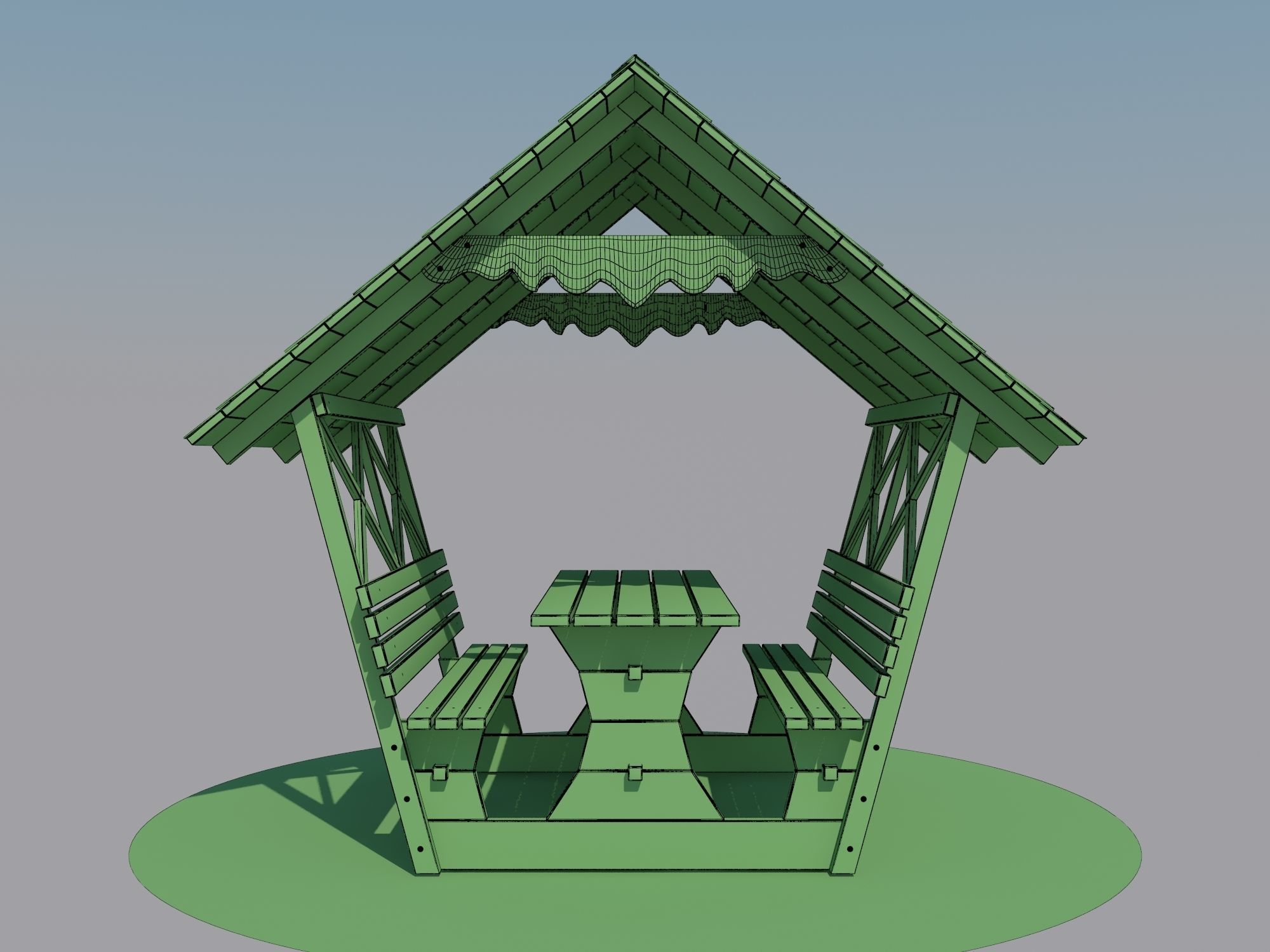Wooden Gazebo 3D model_7