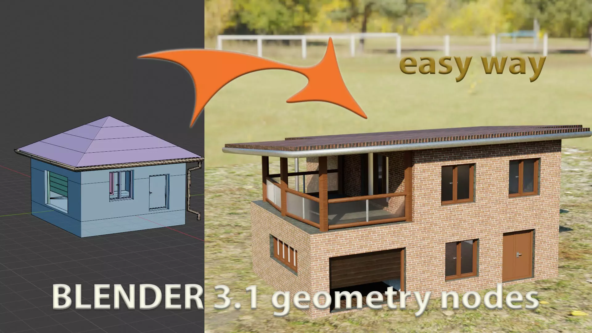 House simply Geometry nodes Blender 3 Low-poly 3D model_0