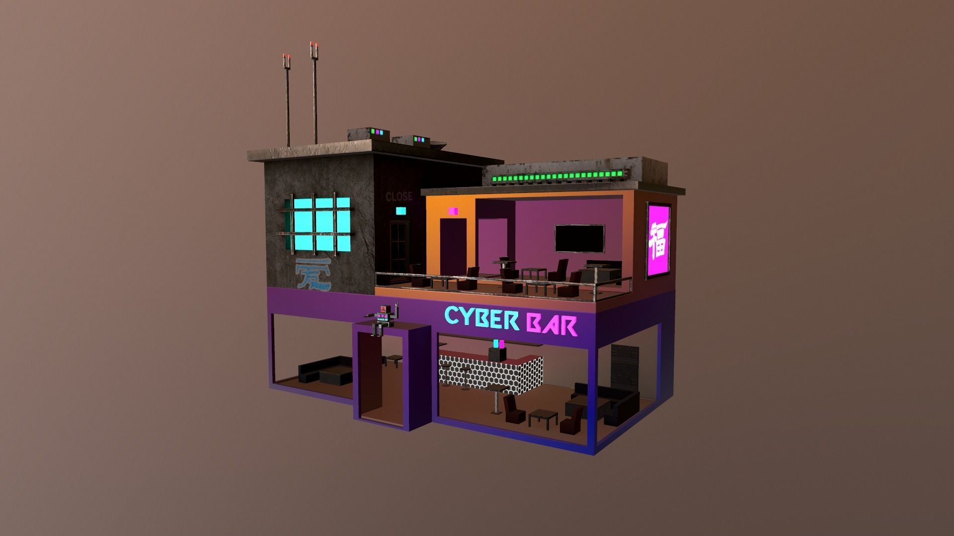Cyberpunk City - Building 10 Low-poly 3D model_17