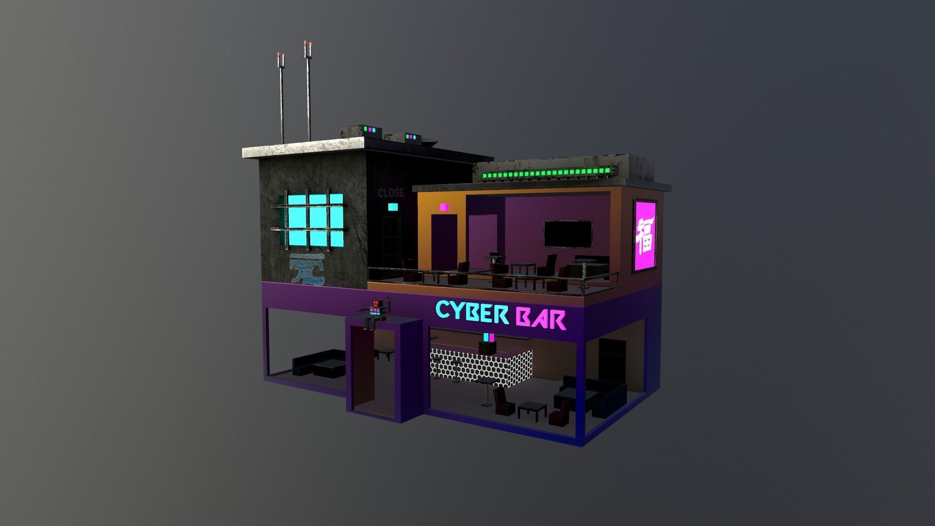 Cyberpunk City - Building 10 Low-poly 3D model_22
