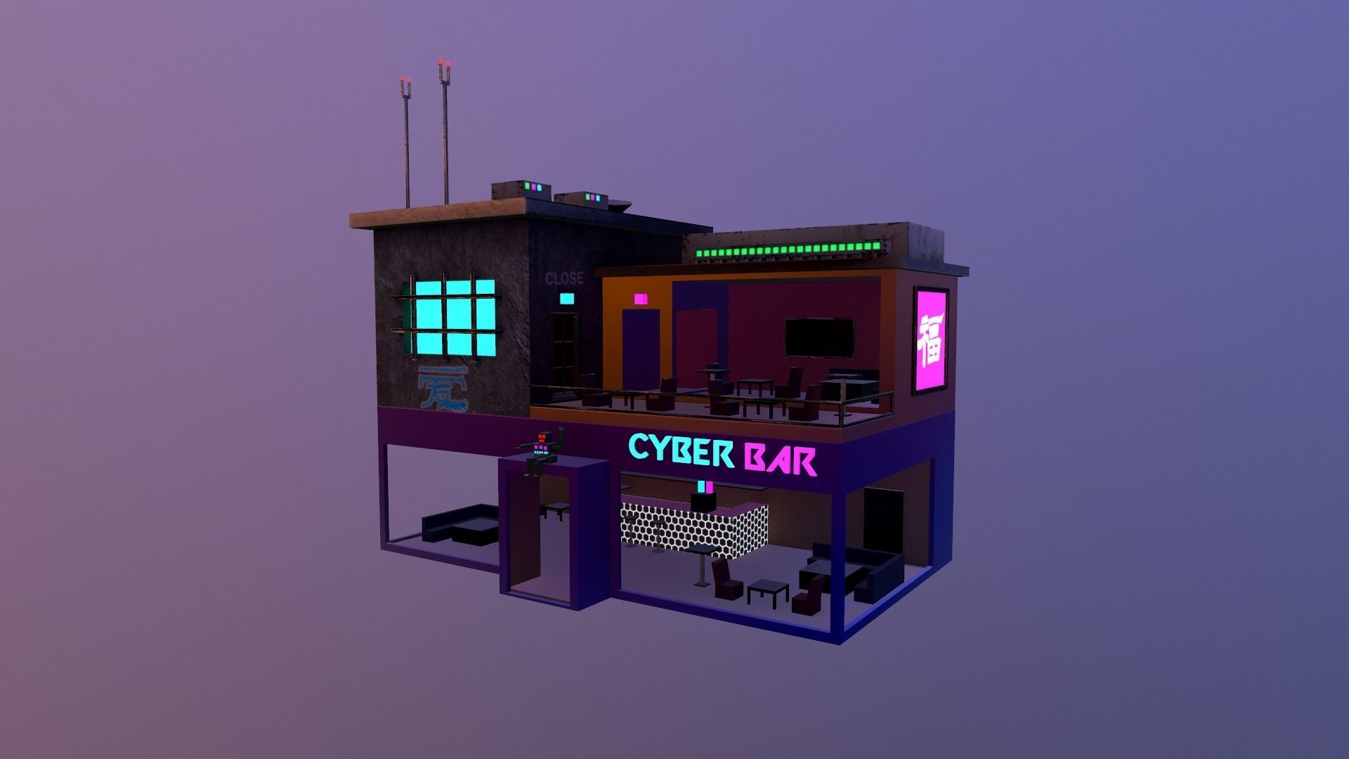 Cyberpunk City - Building 10 Low-poly 3D model_28