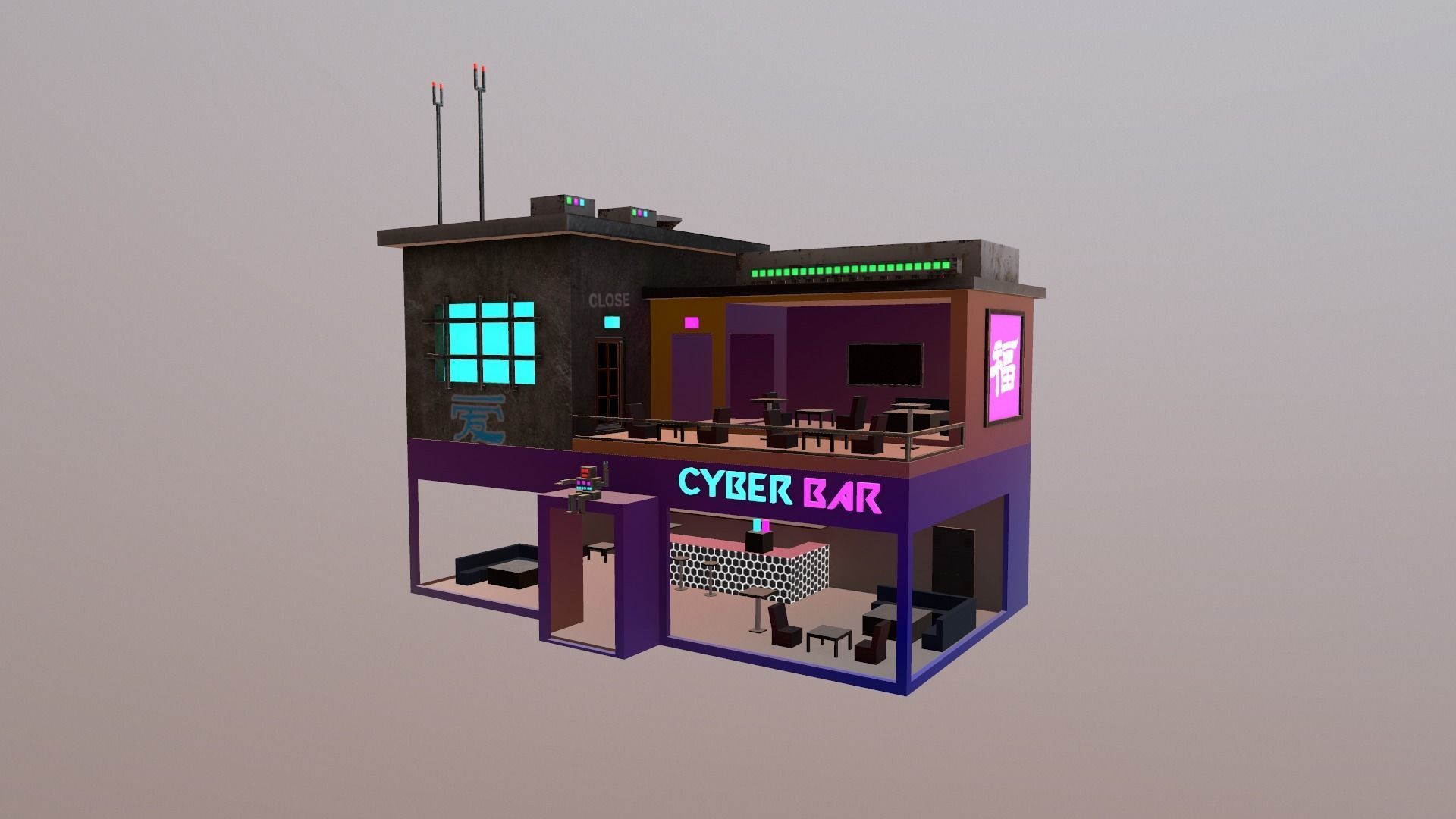 Cyberpunk City - Building 10 Low-poly 3D model_19