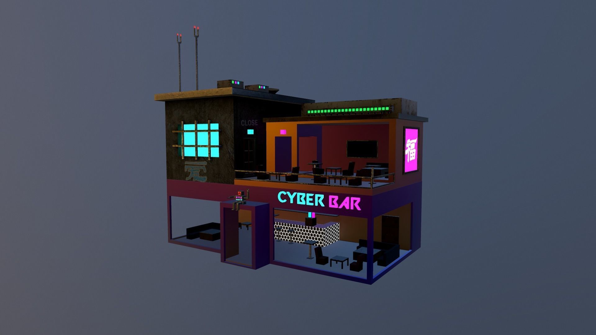 Cyberpunk City - Building 10 Low-poly 3D model_24